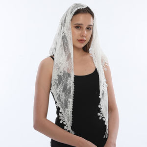 Bufanda de encaje triangular bordada <span class=keywords><strong>para</strong></span> mujer, chal de Iglesia, Mantilla española, velo, iglesia, pañuelo, negro y blanco - Product Image 2