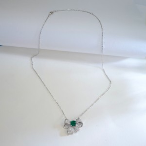 925 Silver Cultivated Emerald Necklace Shining Fashionable <b>Bow</b> Shape Party Holiday Daily <b>Gift</b> for Girls Surprise L - Product Image 2