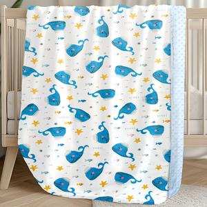 <strong>Blue</strong> Whale Baby Minky Dot <strong>Blanket</strong> Cute Whale Printed Knitted 100% Polyester Super Soft Four Seasons Home Use <strong>Throw</strong> <strong>Blanket</strong> - Product Image 3