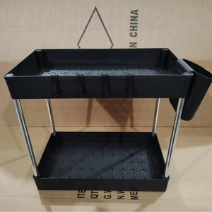 2-Tier under Sink <strong>Organizer</strong> with Hooks for Bathroom Storage Black Plastic Shelf and <strong>Bath</strong> Collection Baskets - Product Image 5