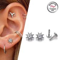 Piercing en Titane Zircon ASTM-F136, Étoile Octogonale, à Dos Plat, à Filetage Interne, pour Tragus, Hélix, Lobe, Labret, Lèvre, Oreille, Nez