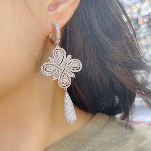 HIBRIDE, único, lujoso, largo, colgante de gota, flor CZ, pendientes para mujer, fiesta de compromiso, boda, joyería, bisutería para mujer, E-1139 - Product Image 5