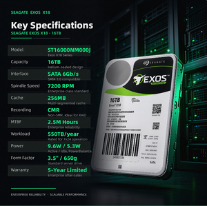 Disco Duro Interno Empresarial Exos de 16 TB ST16000NM000J de 3.5 Pulgadas, 6 Gb/s, 7200 RPM, 256 MB CMR, Ideal para Almacenamiento a Gran Escala - Product Image 1