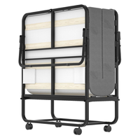 Lit pliant moderne et portable avec cadre métallique robuste, roues pliables, gain de place pour chambre, appartement, hôtel, école, villa, adultes