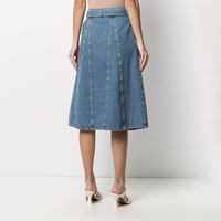 Jeans de Mezclilla Azul Lavado con Botones, Corte en A, Cintura Alta, Estilo Casual para Damas