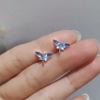 Pendientes de Zirconia Azul con Forma de Libélula, Estilo Simple, Lujoso, Exquisito, Divertido y Lindo, Serie Insectos, Venta al Por Mayor