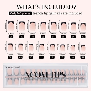 XCOATTIPS Faux Ongles Réutilisables en Gros Courts Carrés Couverture Complète French Manucure Noire Gel Doux X Coat Tip Press-on En Gel - Product Image 6