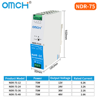 Alimentation à découpage sur rail DIN OMCH NDR-75-12/24/36/48 12V 24V 36V 48V 6.3A 3.2A 1.6A Industrielle à sortie unique SMPS 75W 95%