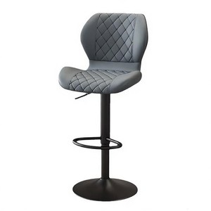 Chaise de bar haute réglable et pivotante en cuir gris, design nordique moderne et minimaliste, avec dossier – Vente en gros - Product Image 4