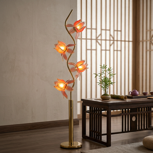 Lampe sur pied en verre orné avec support en fer, ampoule E26, éclairage élégant pour chambre à coucher et chevet - Product Image 1