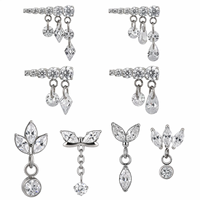 Anting-anting tusuk titanium CZ gaya Eropa ASTM F136 grosir, ukuran 16G, untuk helix dan tulang rawan, perhiasan tubuh