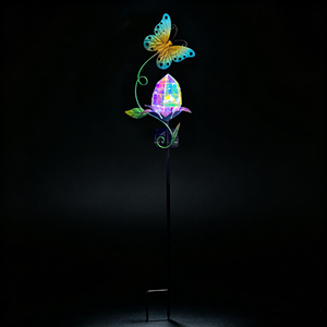 Luz Solar de Jardín con Forma de Mariposa Iridiscente, Luz de Camino Prismática Impermeable, Iluminación de Paisaje Artística de Metal, Venta al por Mayor - Product Image 1