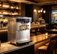 Voedselveilige roestvrijstalen ijsmachine met 3 spuitmonden, commercieel model voor softijs, bevroren yoghurt en gelato.