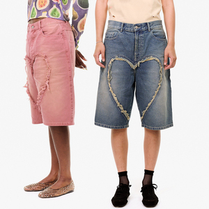 Shorts en jean déchirés personnalisés KingSen pour hommes, style vintage délavé, coupe ample, streetwear, vente en gros usine - Product Image 1
