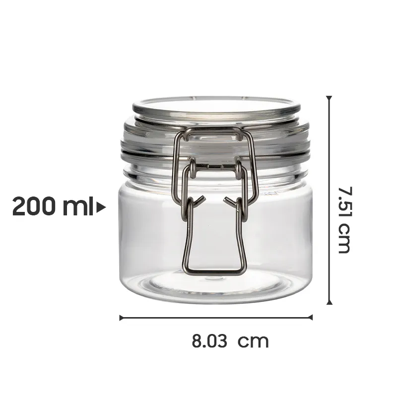 LISTO PARA ENVIAR 10 unids/lote 200ml PET Chocolate Jar Frescura Conservación Fruta seca Envases de plástico transparente con tapas