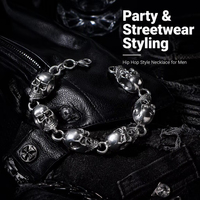 Collier chaîne cubaine Hip-Hop en acier inoxydable 316L et alliage de zinc avec pendentif tête de mort plaqué argent, bijoux de mode punk pour hommes