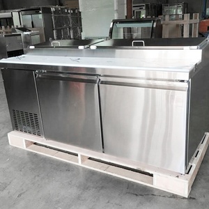 Réfrigérateur professionnel en acier inoxydable pour présentation de pizzas / Comptoir réfrigéré pour pizzas et salades / Table de préparation de pizzas avec plateau en marbre - Product Image 4