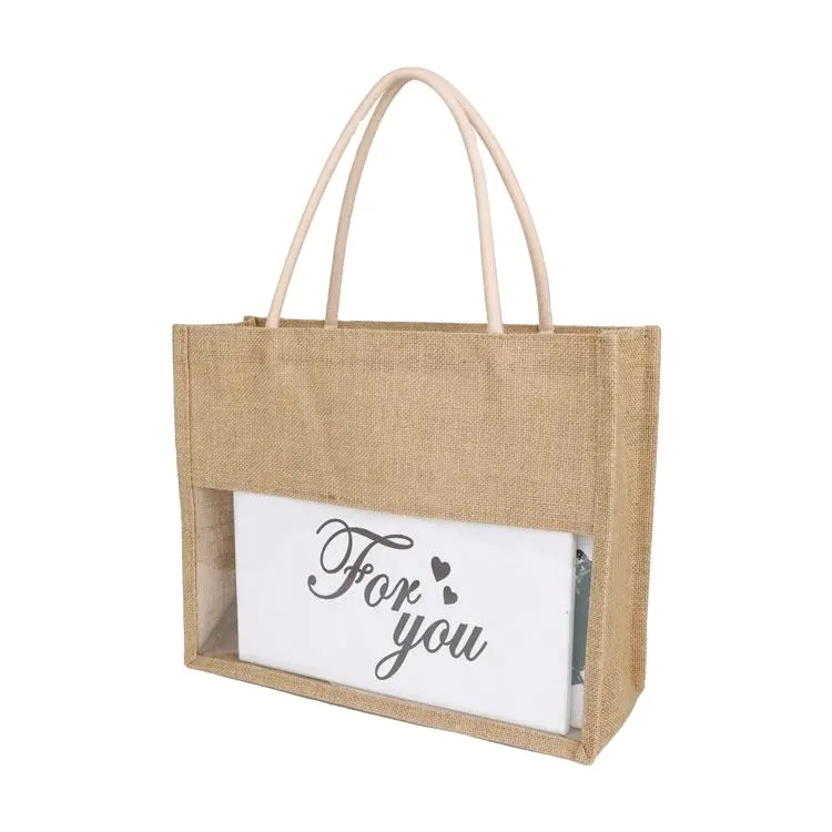 Özelleştirilmiş plaj tuval alışveriş çantası, düğün parti, PVC pencere ile gelin hediye çantası