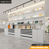 Yeks Meuble de présentation moderne pour carreaux de porcelaine avec cadre métallique sur mesure, tiroir et étagère coulissante pour carreaux