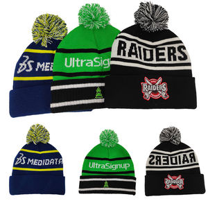 Chapeau d'hiver pour hommes personnalisé OEM Morhair <span class=keywords><strong>Bonnet</strong></span> tricoté avec pompons Chapeau tricoté à imprimé jacquard de sport Accessoire d'hiver chaud - Product Image 1