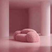 Canapé d'accueil multifonctionnel Snowman Bear, une place, style nordique minimaliste, tissu rose à poils longs, luxe léger, pour salons de beauté