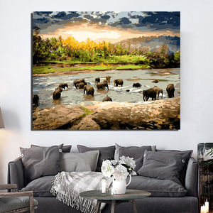 Kit Pittura Fai da Te con Numeri: Elefante, Fiume, Alberi, Cielo - Pigmenti di Alta Qualità Adatti per Adulti e Principianti, Decorazioni per la Casa e Artigianato - Product Image 2
