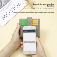 Dompet RFID Wanita Kulit Sapi Lapisan Atas Dompet Kartu Mini Ramping Korea Tas Koin Ritsleting