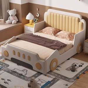 Race <b>Car</b> Kids <b>Bed</b> Solid Wood Guardrails Creative Storage Cartoon Design Modern Minimalist Full Size <b>Boys</b> Bedroom Comfortable - Product Image 5