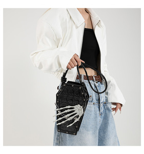 2024 Halloween Gothic Luxury Customized Embossed <strong>Skull</strong> Crossbody Bag PU Leather Small Skeleton Coffin Shape <strong>Purses</strong> and Handbags - Product Image 5