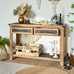 Mesa Consola de Esquina de Madera Maciza Estilo Shabby Chic Vintage con 2 Cajones y 1 Estante para Sala de Estar, Hotel o Uso Doméstico - Product Image 4