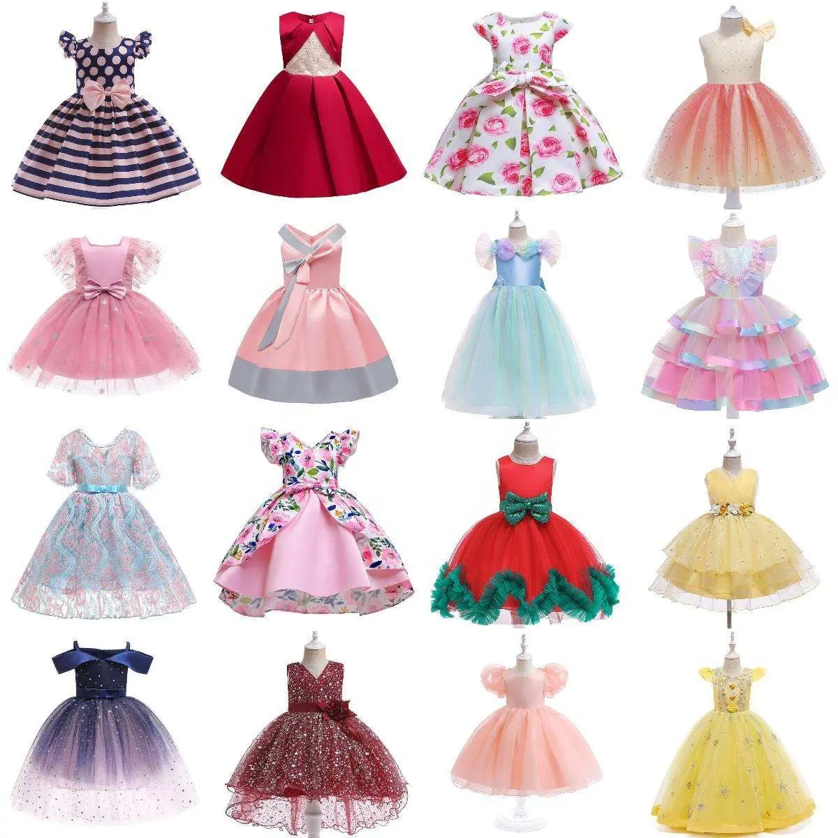 Kleid für Kinder Mädchen Party-Kleid Netzblume Puffy-Kleid ärmellose Paillettenkleider