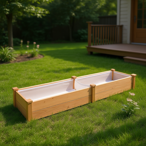 Aiuola rialzata in legno massello di abete, 120 cm di lunghezza, con tessuto traspirante per paesaggistica e decking, finitura naturale - Product Image 2