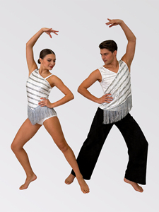 Costume da ballo jazz per coppia, con paillettes argento e frange a righe, per performance, abbigliamento da competizione coordinato uomo donna - Product Image 3