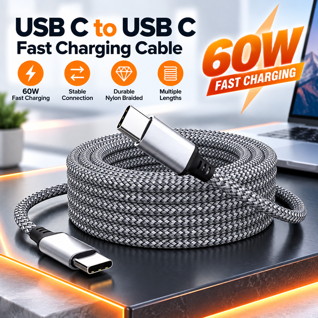 Xput 1M 1.5M 2M 3M 5M 8M Wholesale Nylon Braided USB C 60W PD Charging Cable USB Type C to USB Type C Data Fast Charge Cable