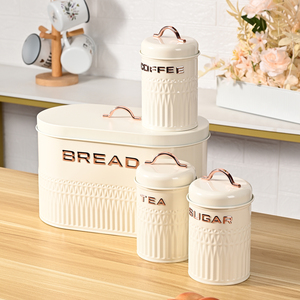 SET 4 pezzi Set da cucina <span class=keywords><strong>in</strong></span> metallo contenitore ovale per il pane e biscotti rotondi <span class=keywords><strong>in</strong></span> scatola per caffè e contenitori di zucchero - Product Image 6