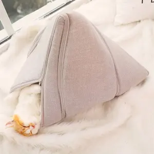 Cama de luxo para gatos, cama de luxo multifuncional com aquecimento, para animais de estimação, caverna com zíper e cabelo de coelho macio