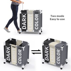 Hot Selling Foldable 160L <strong>Laundry</strong> Hamper Sorter <strong>Basket</strong> <strong>3</strong> <strong>Section</strong> <strong>Laundry</strong> Bag Collapsible <strong>Laundry</strong> Hamper Cart with Rolling - Product Image 3