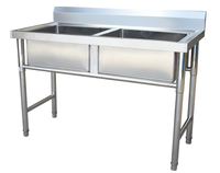 Évier double commercial autoportant en acier inoxydable 304, capacité 300 kg, tailles personnalisées OEM pour cuisine de restaurant