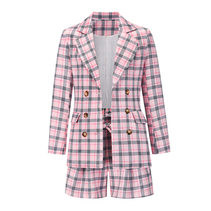 Blazer à carreaux rose chic pour femmes Vestes longues surdimensionnées pour femmes Office Lady Blazer élégant avec poches Vêtements d'extérieur stylés avec short - Product Image 4