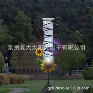 Pluviomètre solaire de jardin avec design papillon et tournesol, lumière LED, décoration extérieure, autoportant, résistant à l'eau - Product Image 4