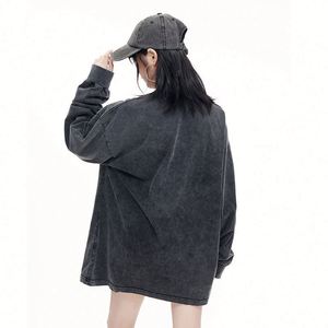 230g Cotton Casual Heavy Dressed T-shirt Long Sleeve Large Size Shoulder-<b>drop</b> Washed Vintage Autumn Loose Fit T Shirts - Product Image 3