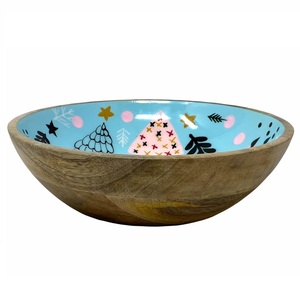 Cuenco individual ecológico hecho a mano, cuencos redondos de madera para servir frutas y ensaladas para uso en la cocina, diseño impreso - Product Image 1