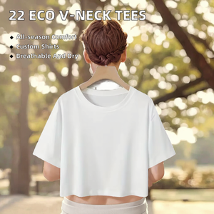 22 Camisetas Lisas de Poliéster para Mujer, Cuello en V, Manga Corta, Transpirables, Ecológicas, con Letras y Logotipo Personalizables, Venta al Por Mayor - Product Image 2