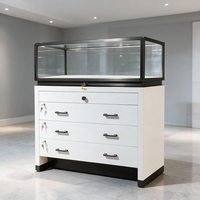 Vitrine à bijoux moderne en verre noir mat avec éclairage LED, tiroirs verrouillables, comptoir de vente au détail, aménagement de boutique