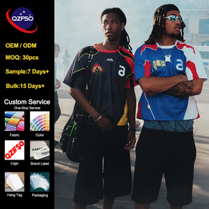 QZFSO Manufacturer Custom Heavyweight Boxy Fit Tee Contrast Panel Retro Racing T-Shirt Streetwear Blokecore Y2K Oversized Jersey - Product Image 1