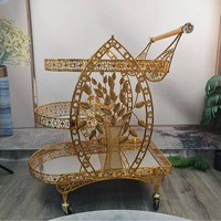 Chariot de nourriture du Moyen-Orient, chariot de luxe en métal haut de gamme de style fusée, poussé à la main, chariot à légumes et desserts, table à thé mobile