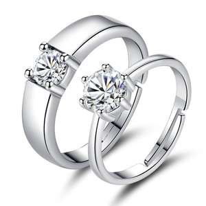 Bague en argent sterling S925 avec zircon LT-663 pour hommes et femmes, bague ouverte simple à quatre griffes de style coréen pour couples, pour cadeaux et anniversaires - Product Image 1