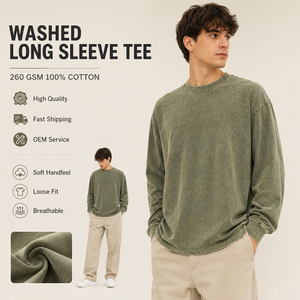 Fabricant OEM Personnalisé – Impression en Gros de T-shirts Homme à Manches Longues en Coton Lavé 100% (260 Grammes) – Qualité Premium - Product Image 1