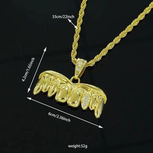 Hip-hop <b>Braces</b>, Pendants, Accessories, Diamond-encrusted and Cool Daily Street Gold Tooth Necklace Pendant <b>Men</b> - Product Image 2