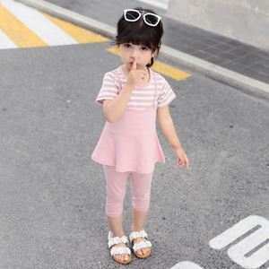 Conjunto de Pantalones Cortos y Blusa de Manga Corta a Rayas Rosa Bebé, Estilo Anarkali, Orgánico, para Niña, al por Mayor, de Proveedor Chino - Product Image 2